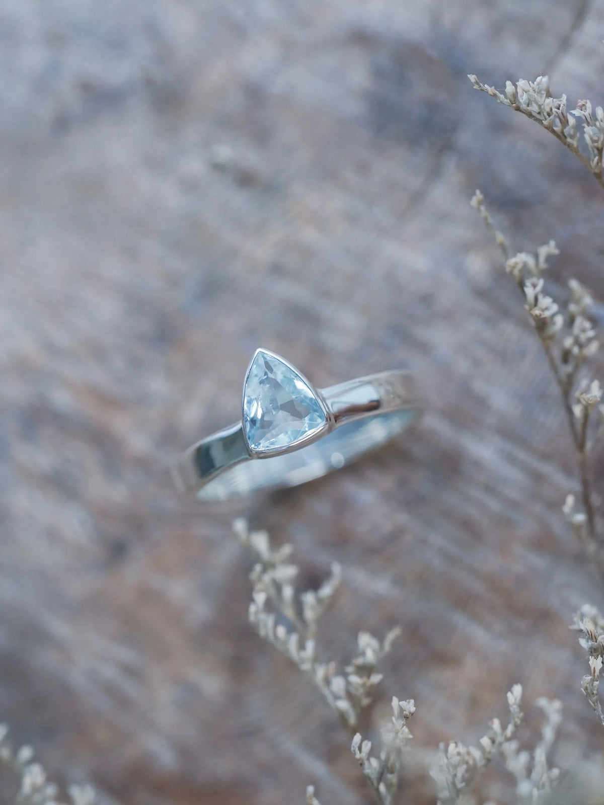 Silver Triangle Aquamarine for Mens Engagement Ring