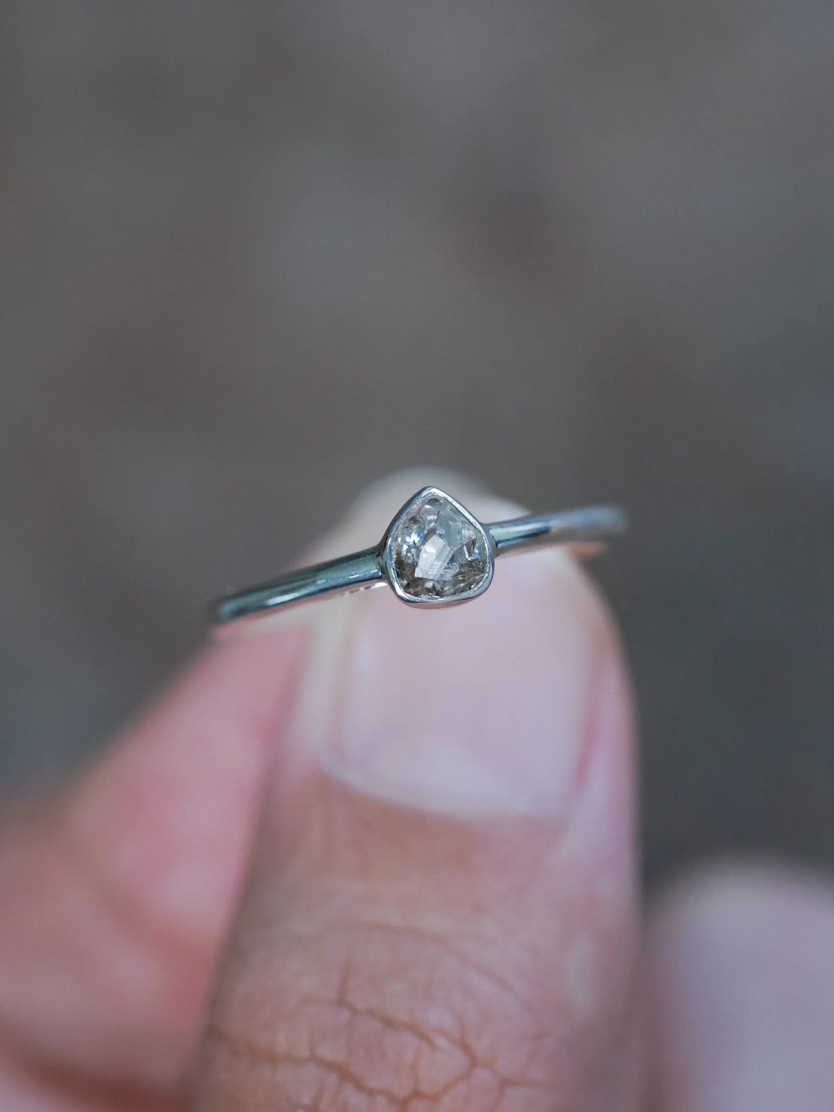 Silver Wonky Pear Diamond Engagement Ring
