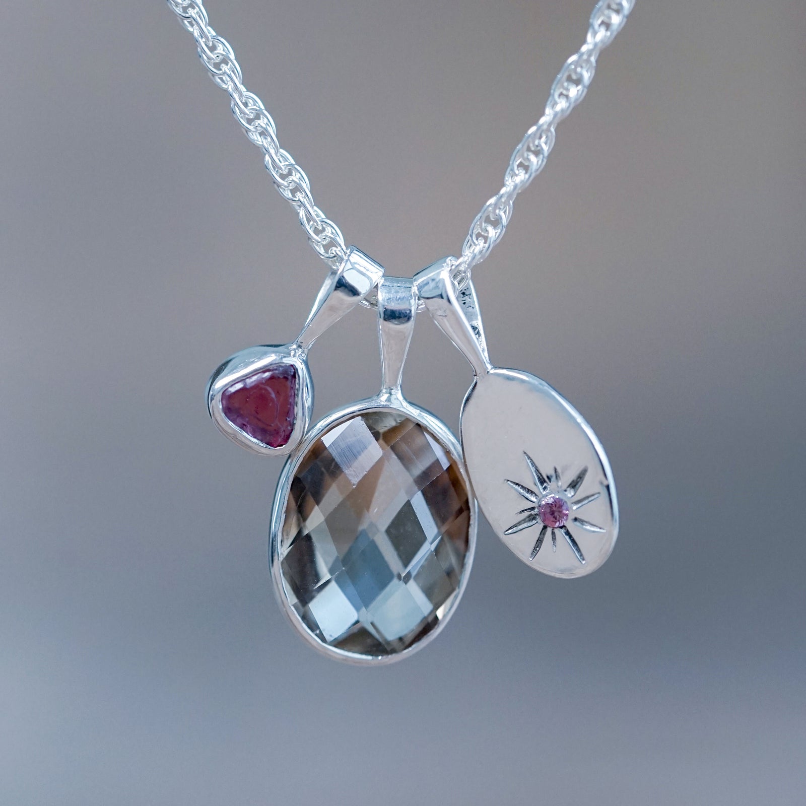 Smoky Quartz, Spinel, and Sapphire Necklace