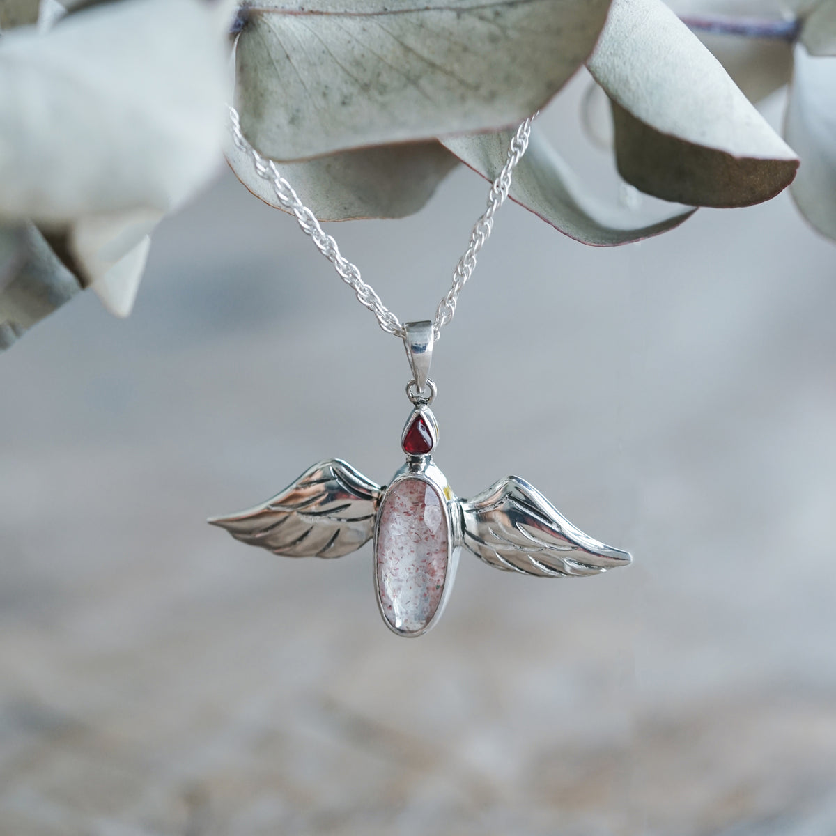 Spinel and Quartz Angel Necklace