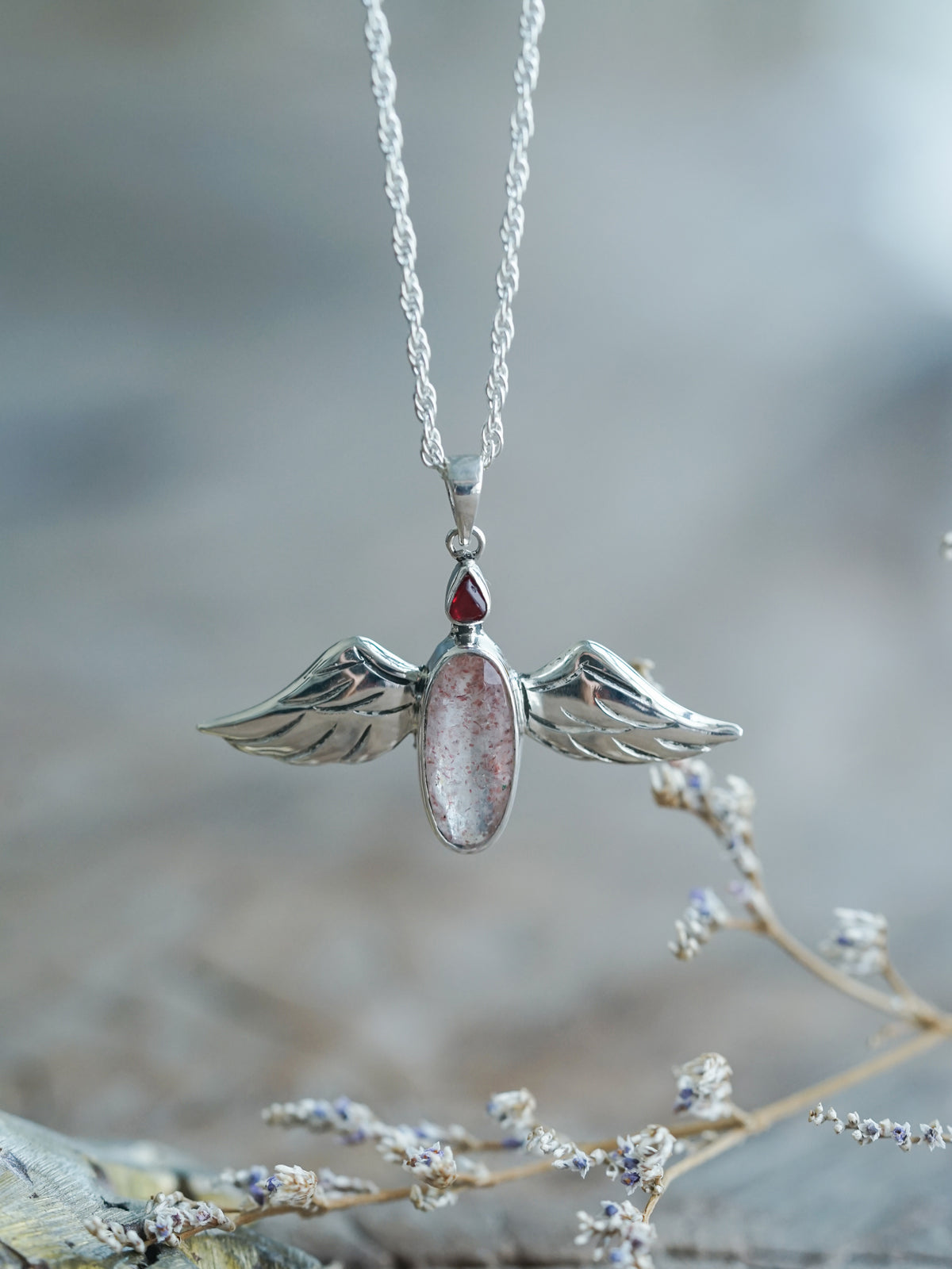 Spinel and Quartz Angel Necklace
