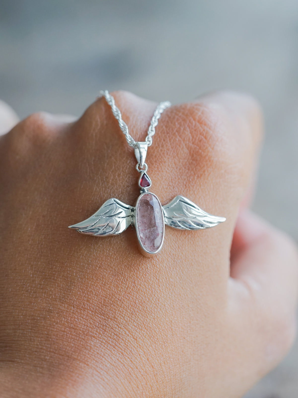 Spinel and Quartz Angel Necklace