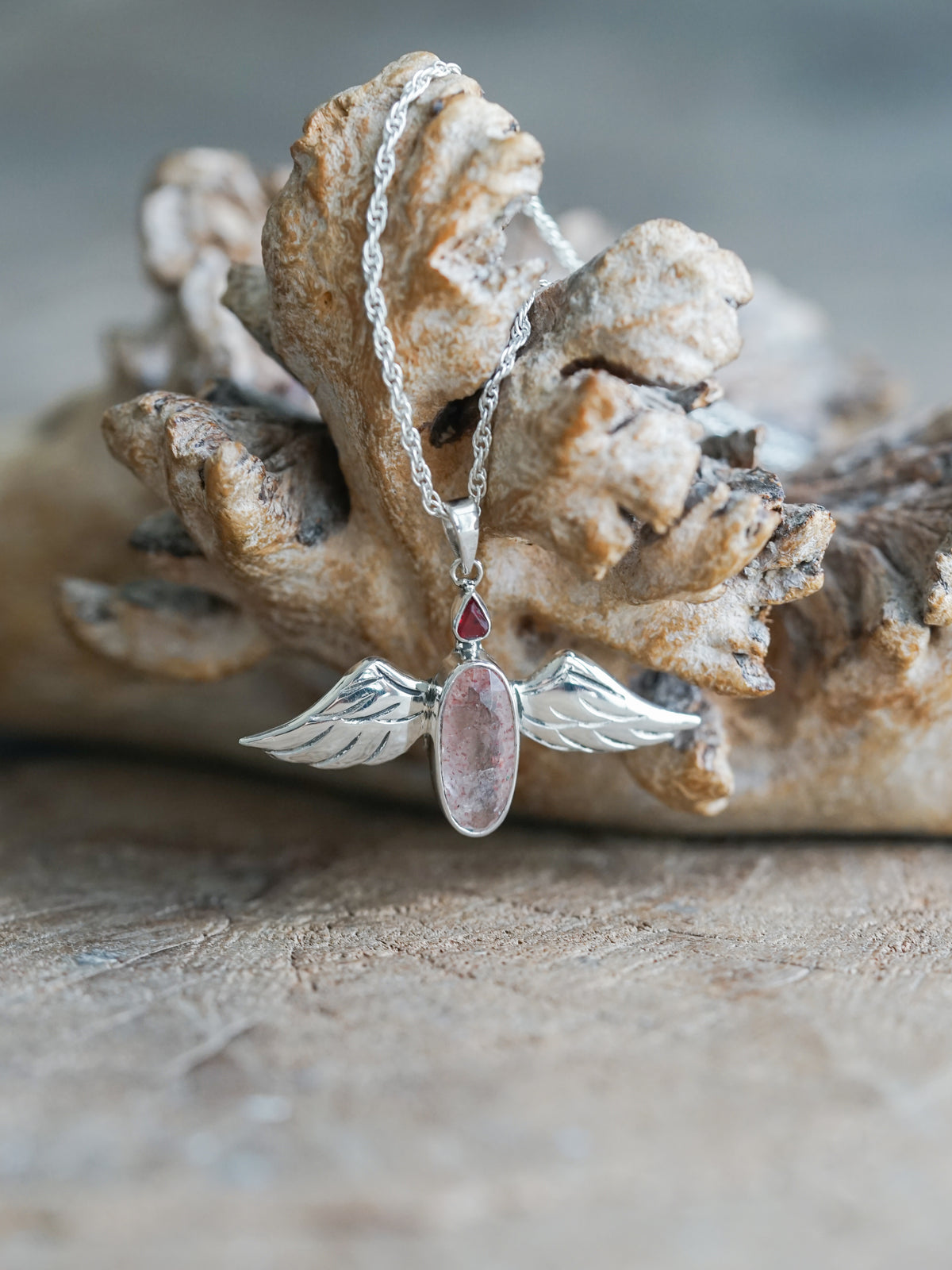 Spinel and Quartz Angel Necklace