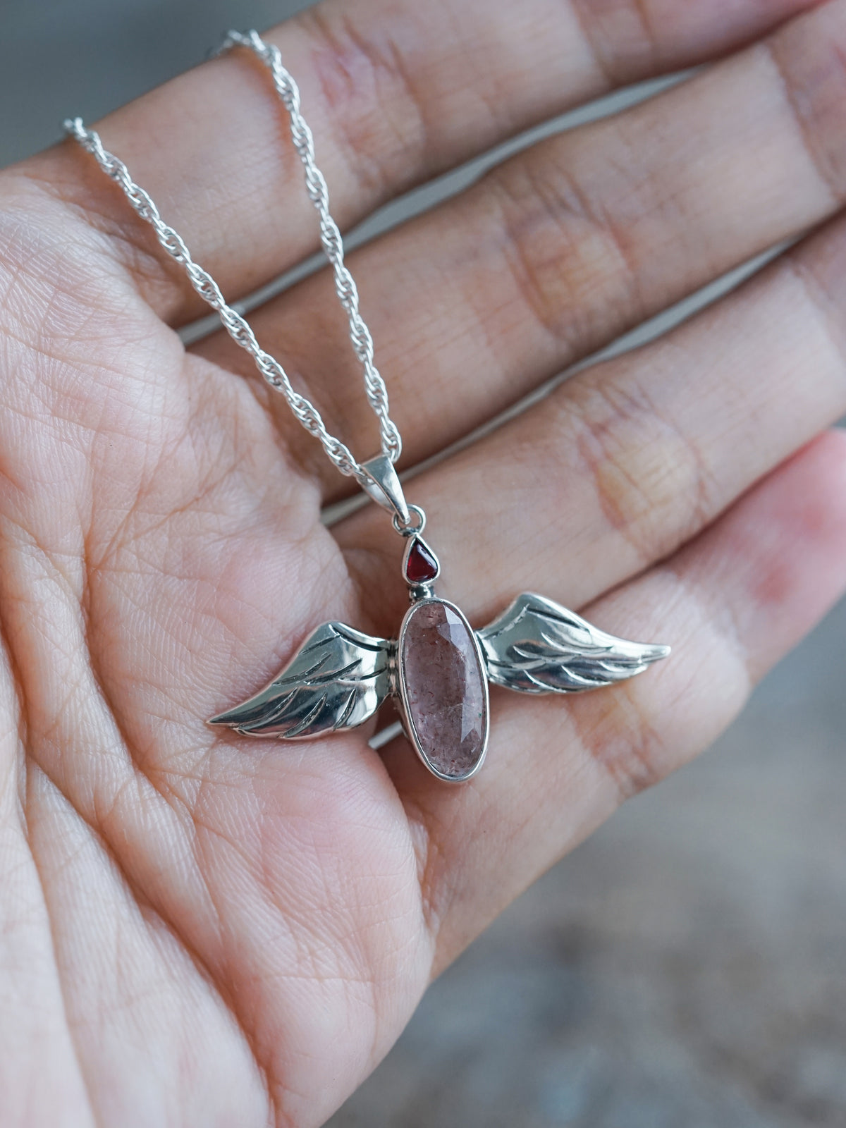 Spinel and Quartz Angel Necklace