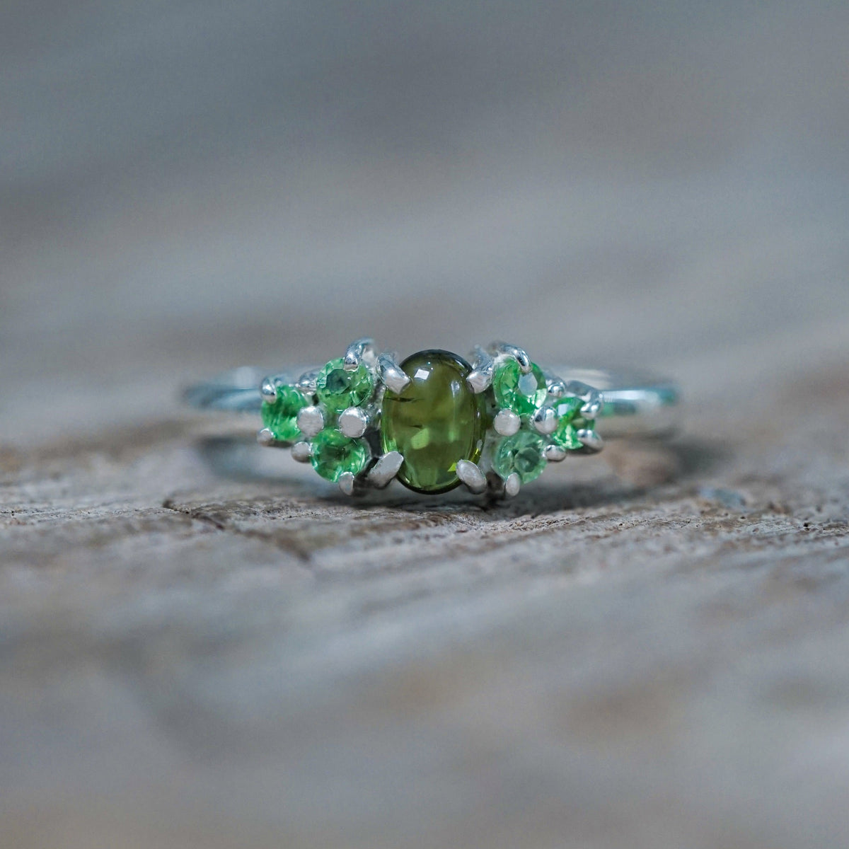 Tourmaline and Tsavorite Garnet Ring - Ethical Jewelry | Gardens of the Sun