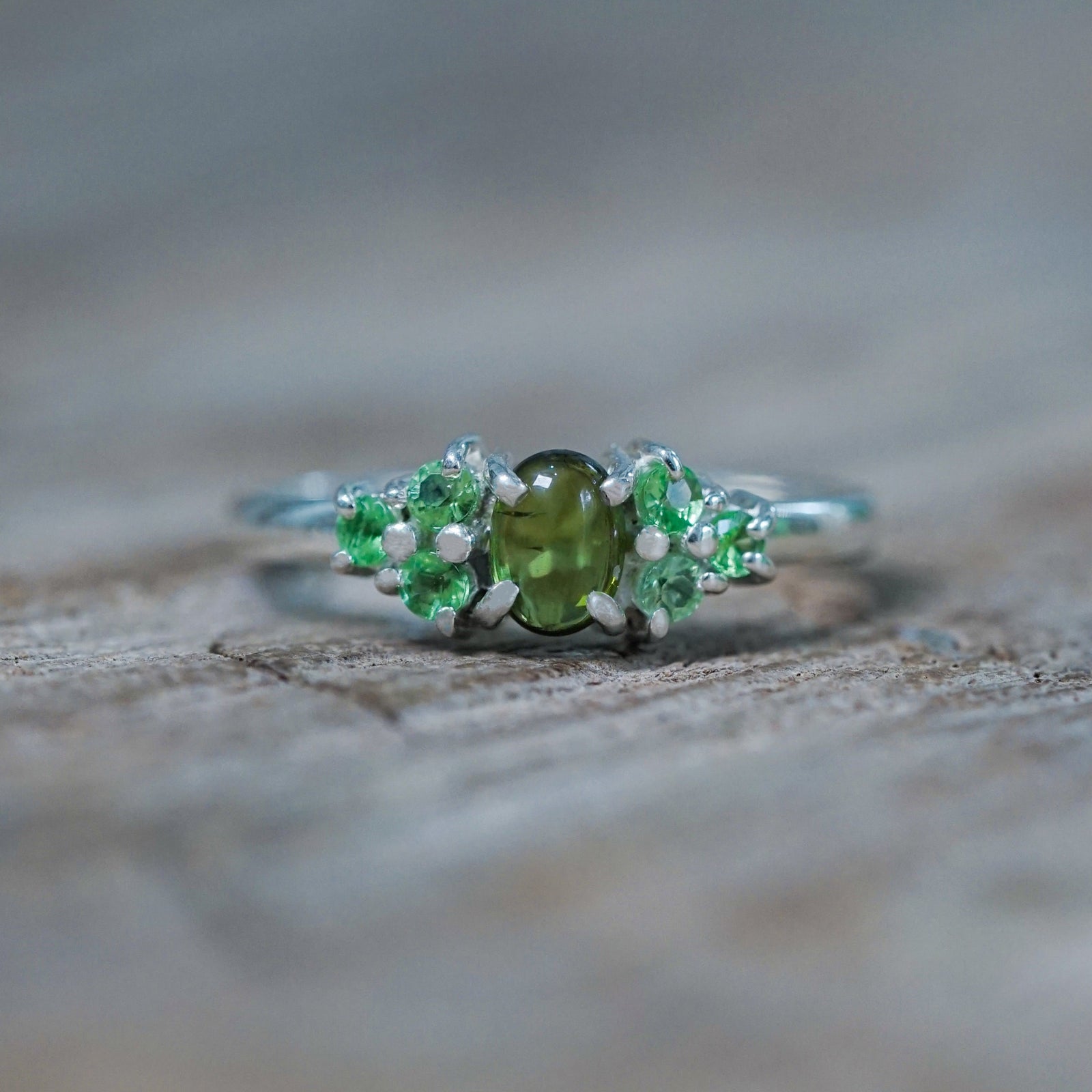 Tourmaline and Tsavorite Garnet Ring - Ethical Jewelry | Gardens of the Sun