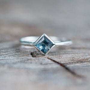 Square Blue Sapphire Ring in Sterling Silver