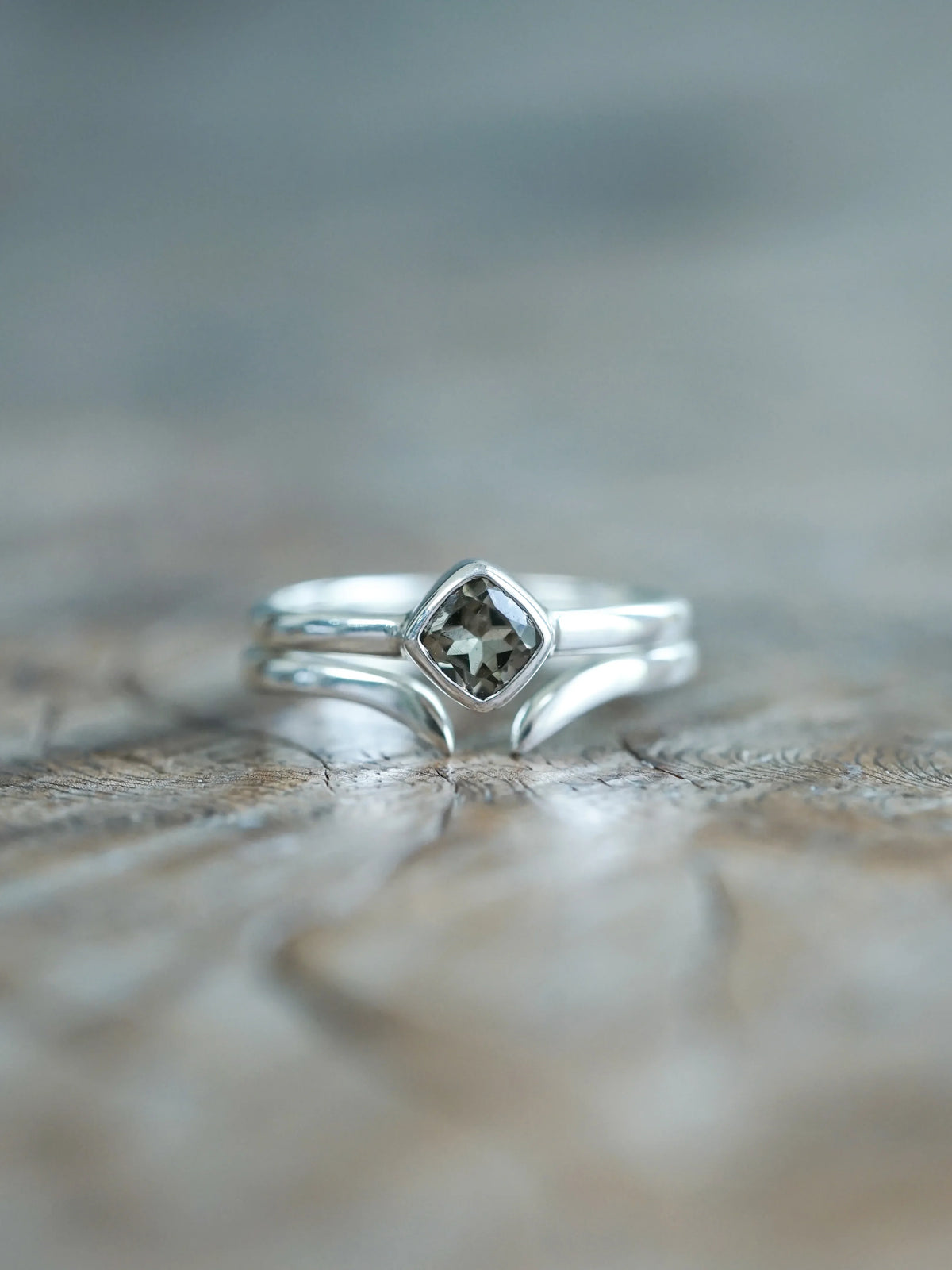 Square Cushion Cut Tourmaline Ring Set in Recycled Sterling Silver