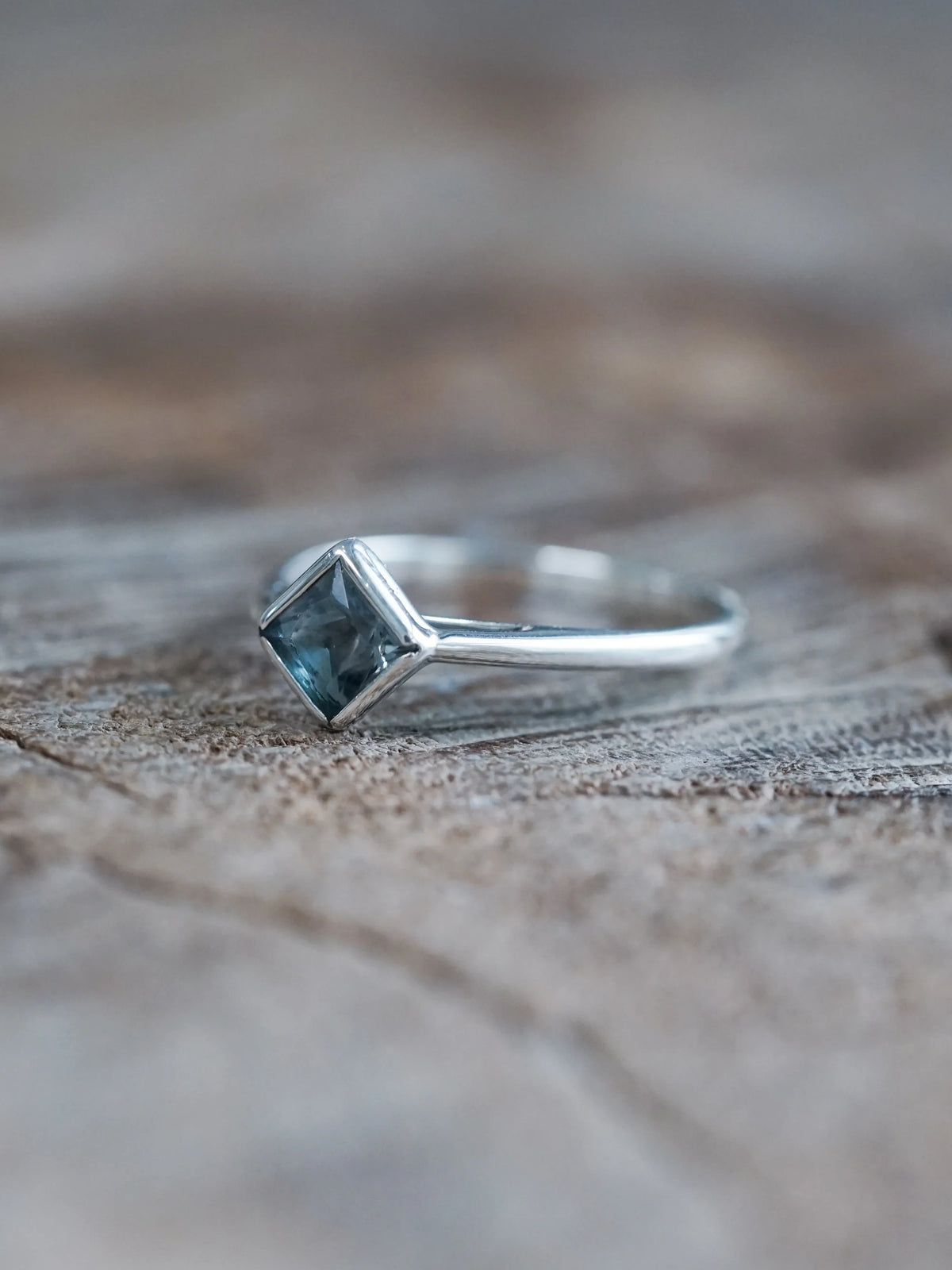 Square Deep Blue Sapphire Ring in Silver