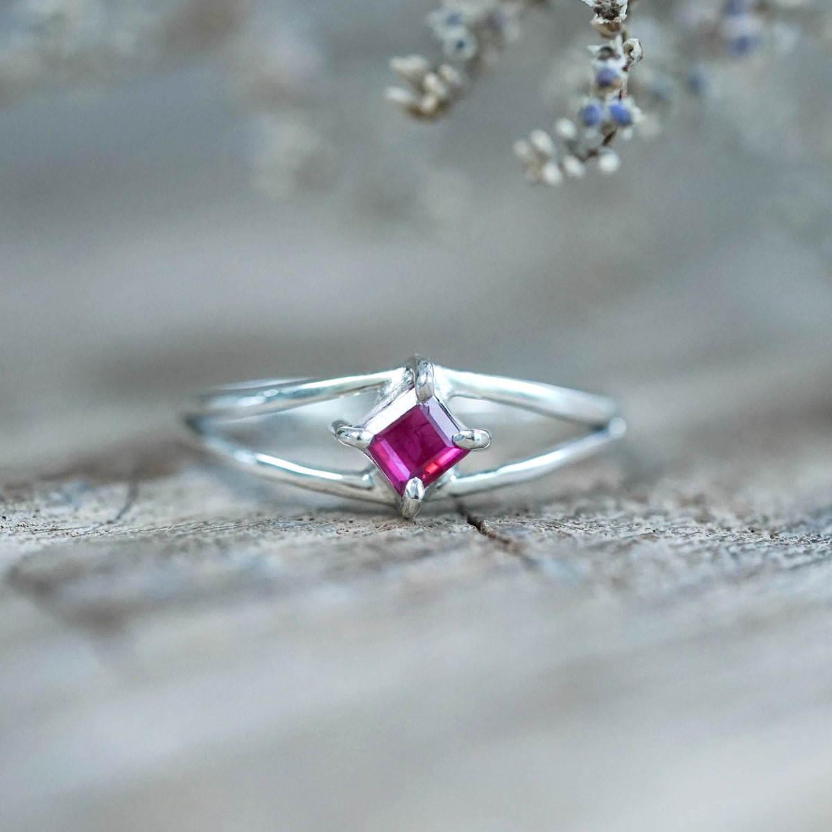 Square Ruby Ring in Silver