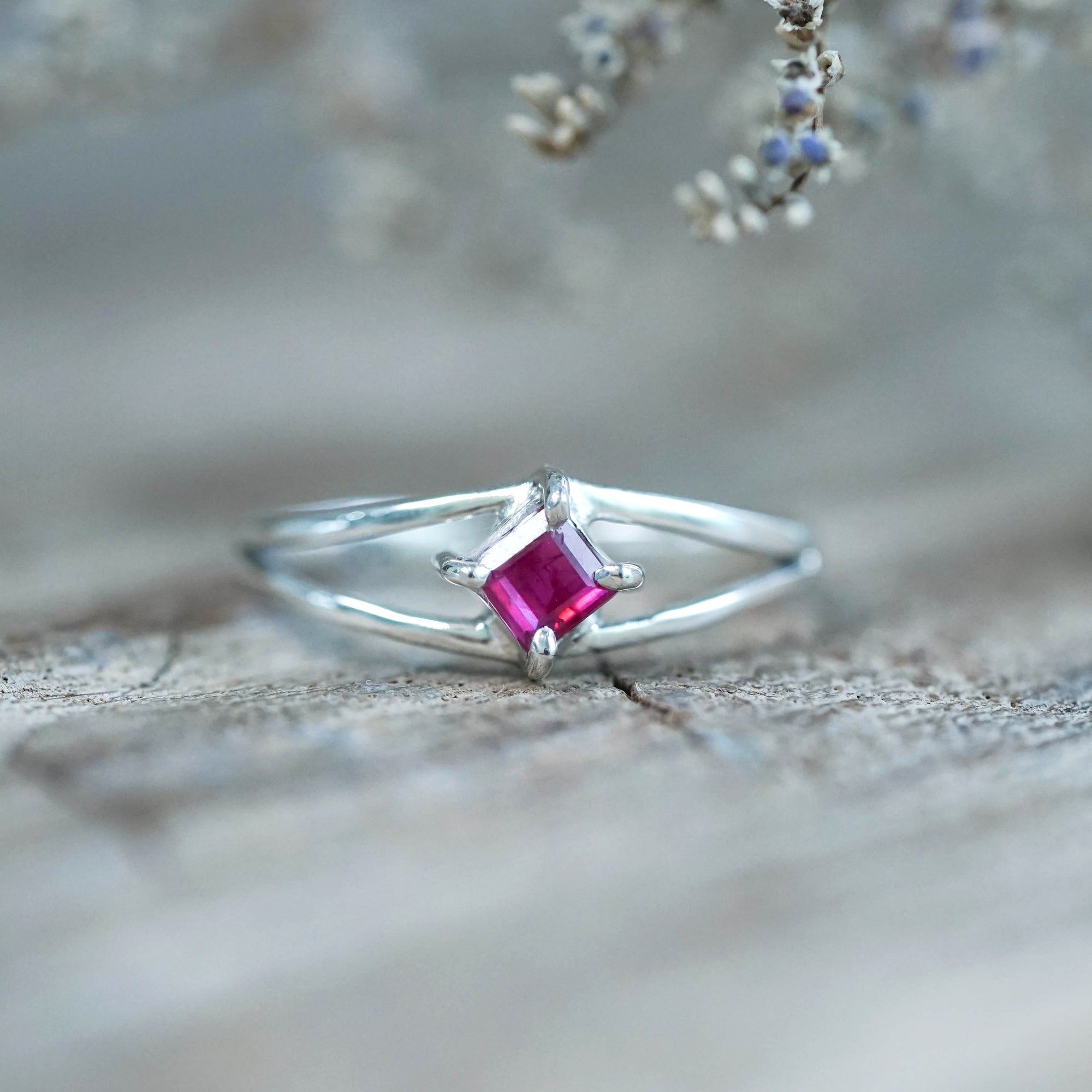 Square Ruby Ring in Silver