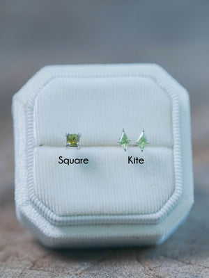 Square and Kite Green Sapphire Earrings