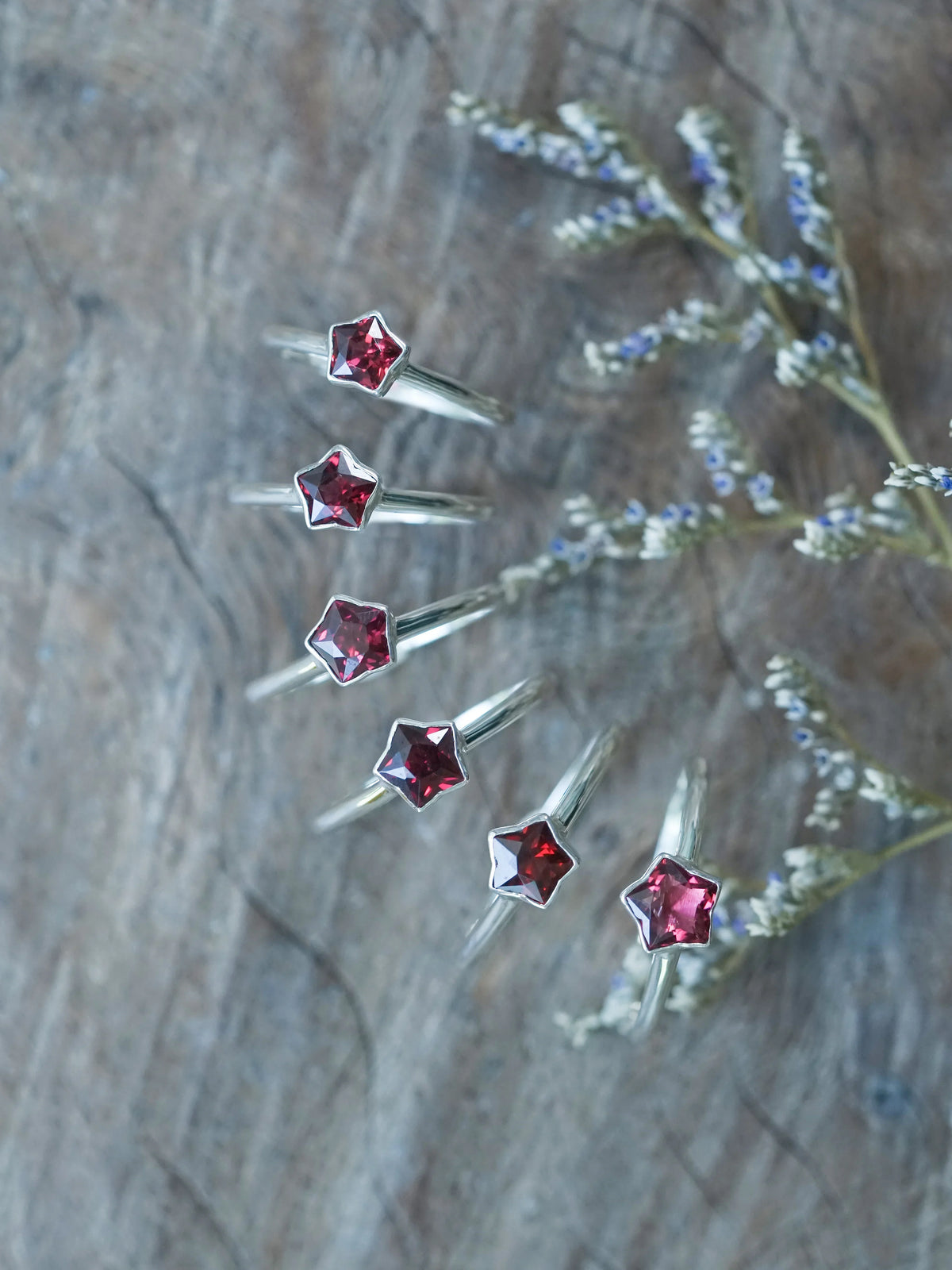 Star Cut Garnet Rings