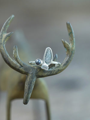 Sterling Silver Diamond Slice, Pearl and Zircon Ring