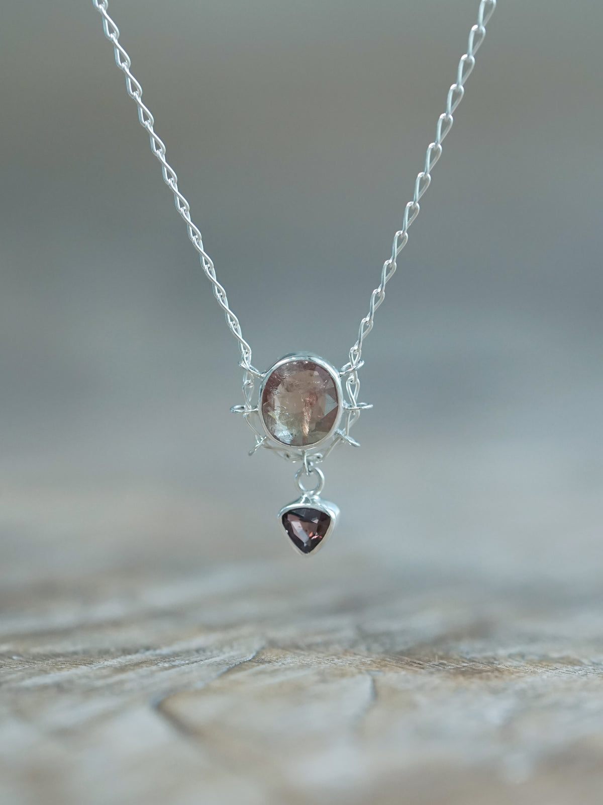 Sterling Silver Double Sapphire Embrace Pendant Necklace