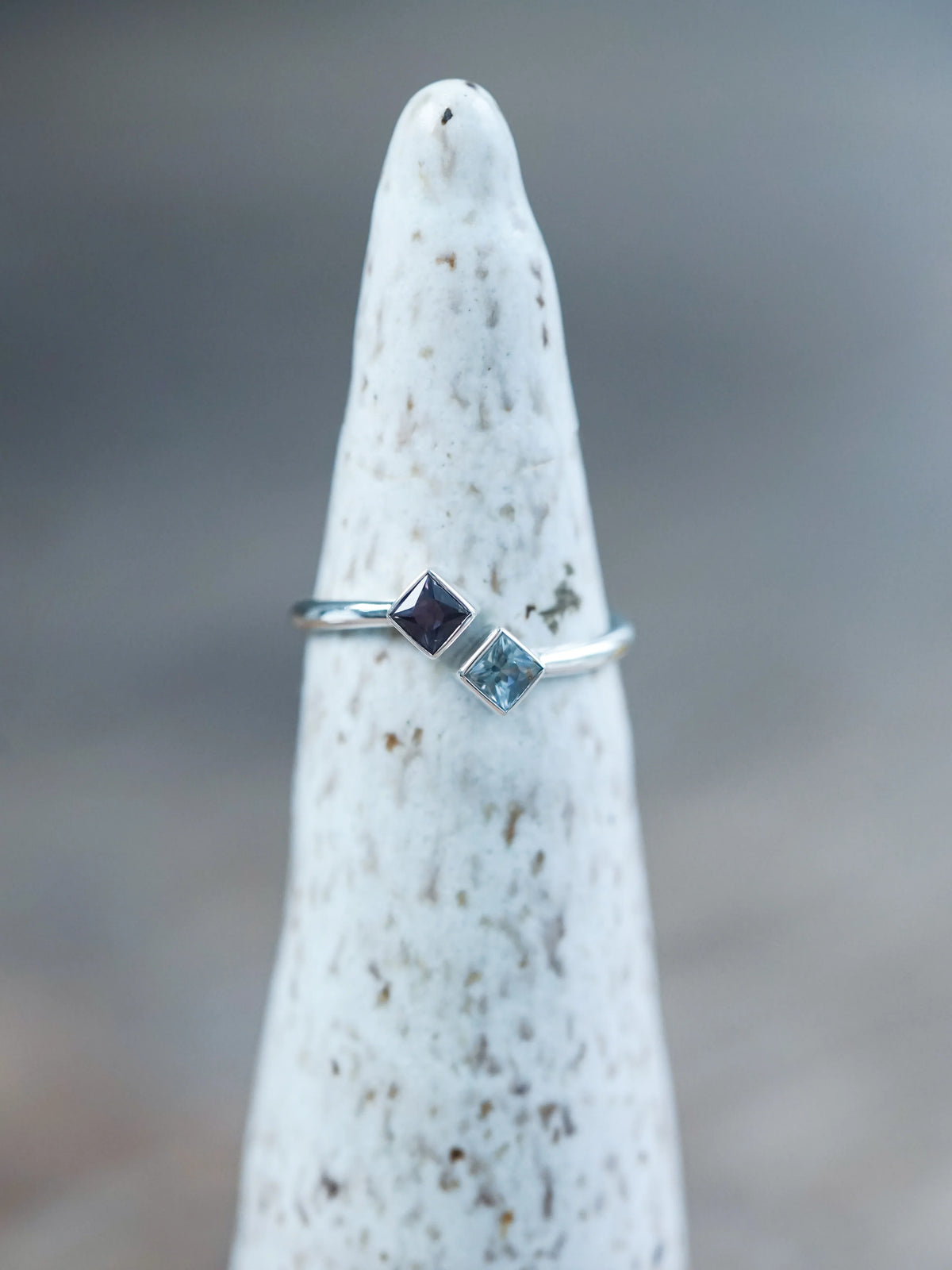 Sterling Silver Double Square Sapphire Ring