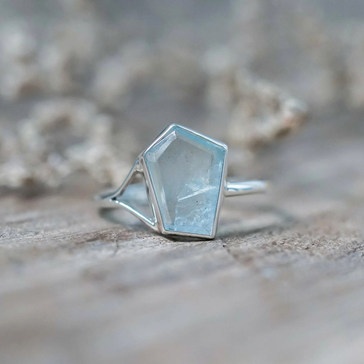 Sterling Silver Geo Cut Aquamarine Ring