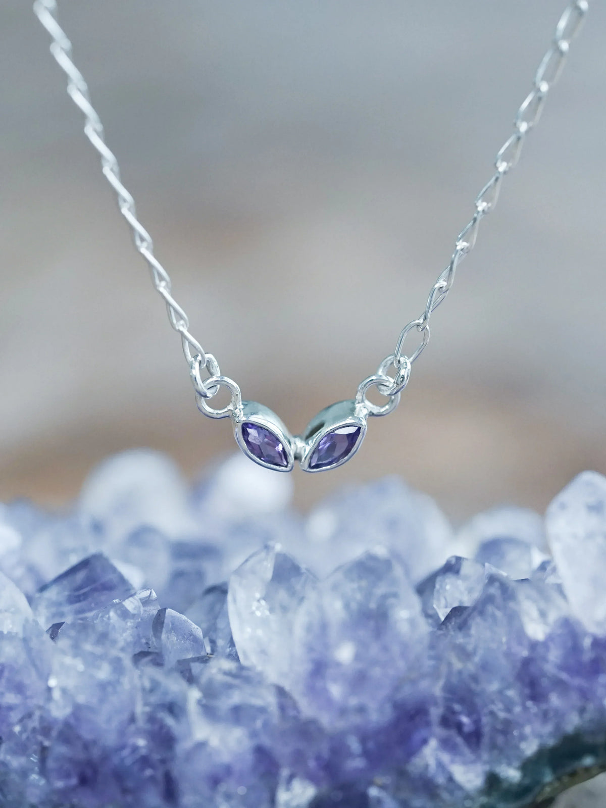 Sterling Silver Marquise Amethyst Necklace Pendant