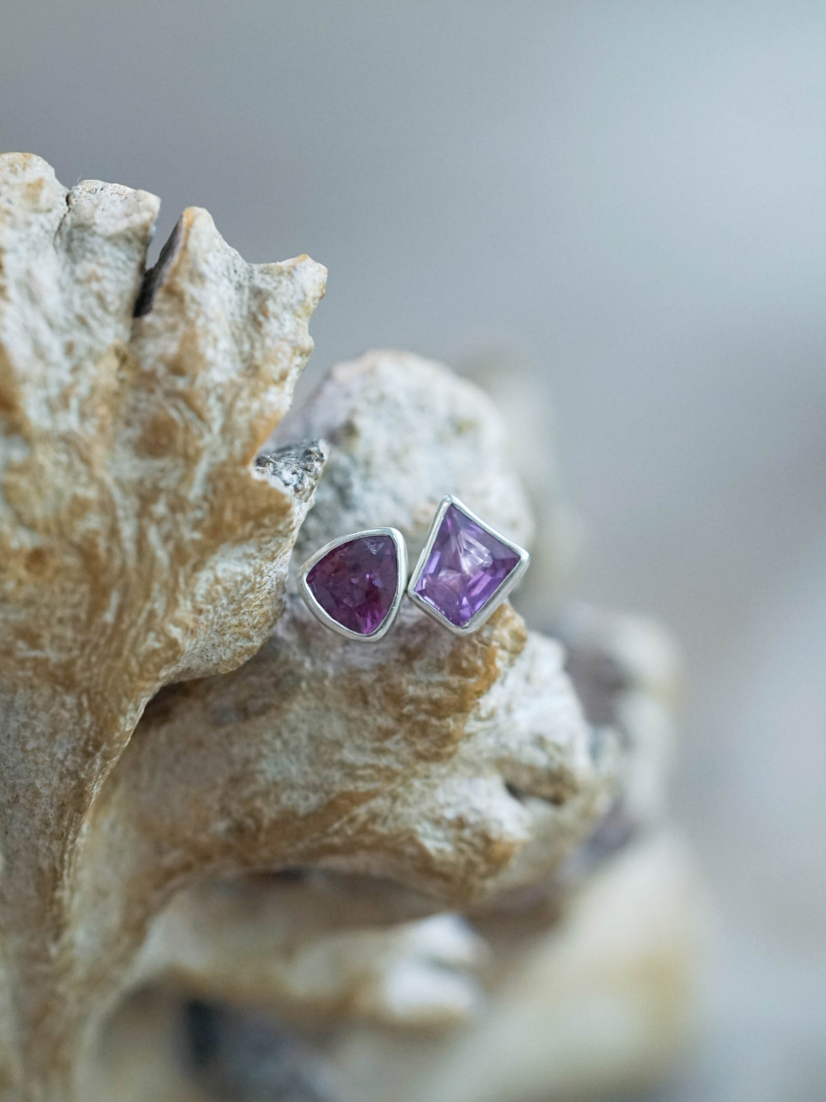 Sterling Silver Mismatched Ruby Stud Earrings