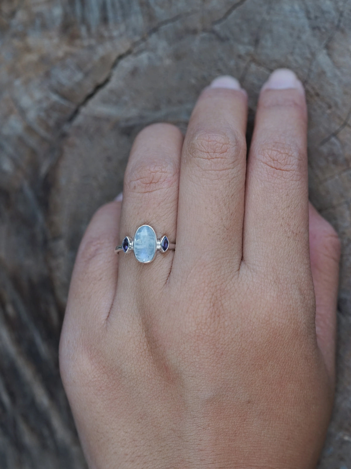 Sterling Silver Moonstone and Amethyst Engagement Ring