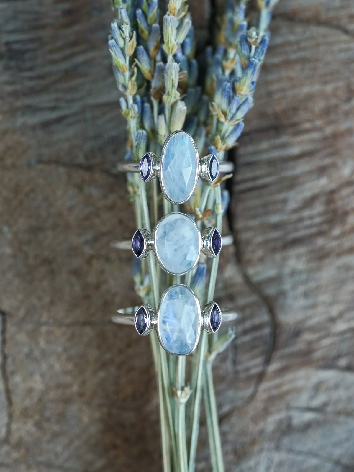 Sterling Silver Moonstone and Amethyst Rings