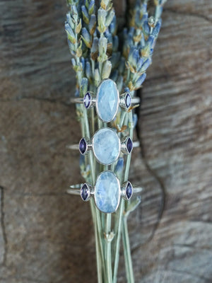 Sterling Silver Moonstone and Amethyst Rings
