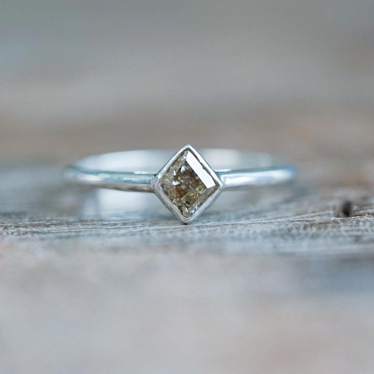 Sterling Silver Natural Brown Kite Diamond Ring