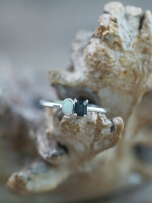 Sterling Silver Opal and Spinel Ring