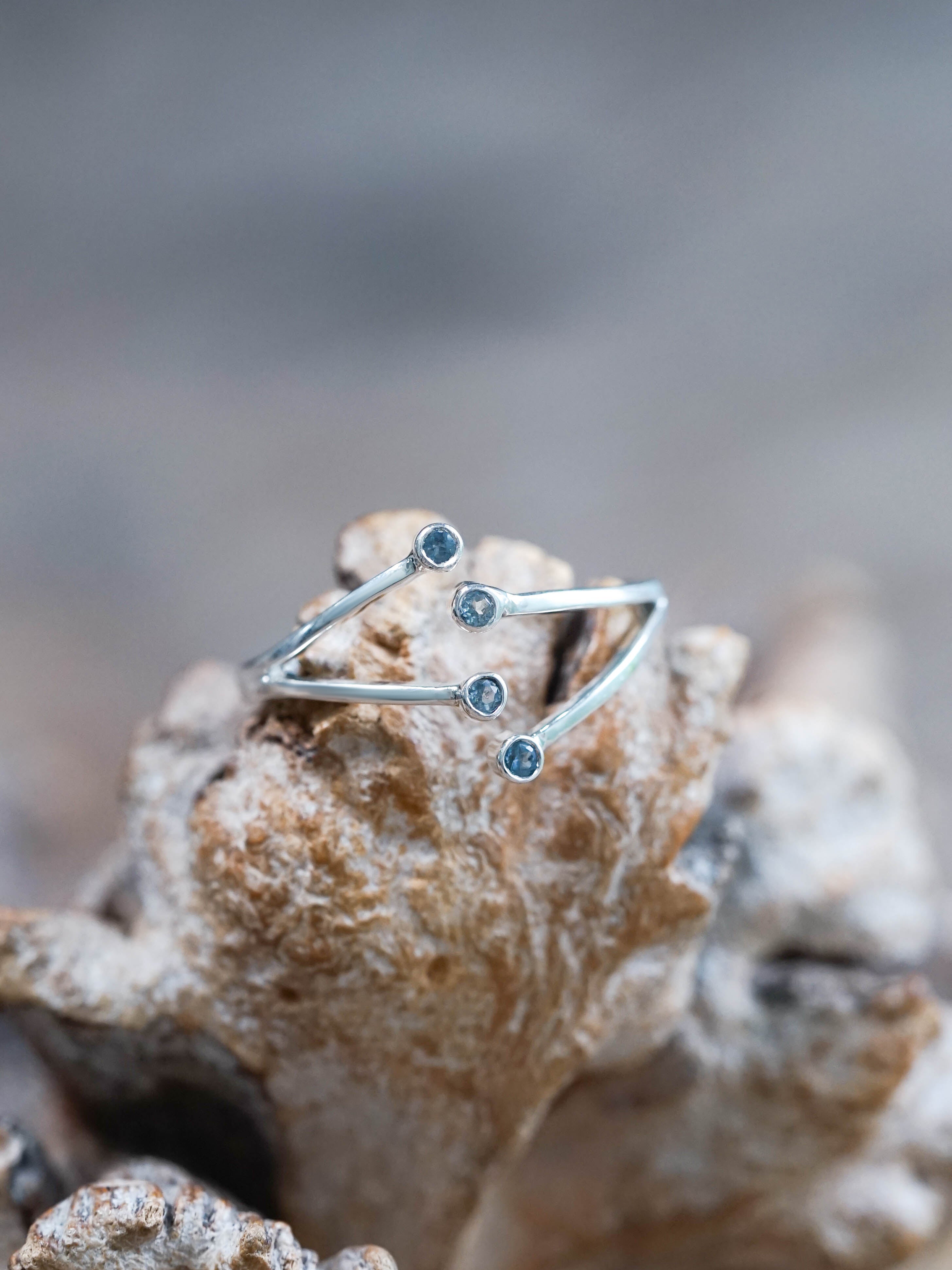 Recycled Sterling Silver Open Hug Aquamarine Ring - Gardens of the