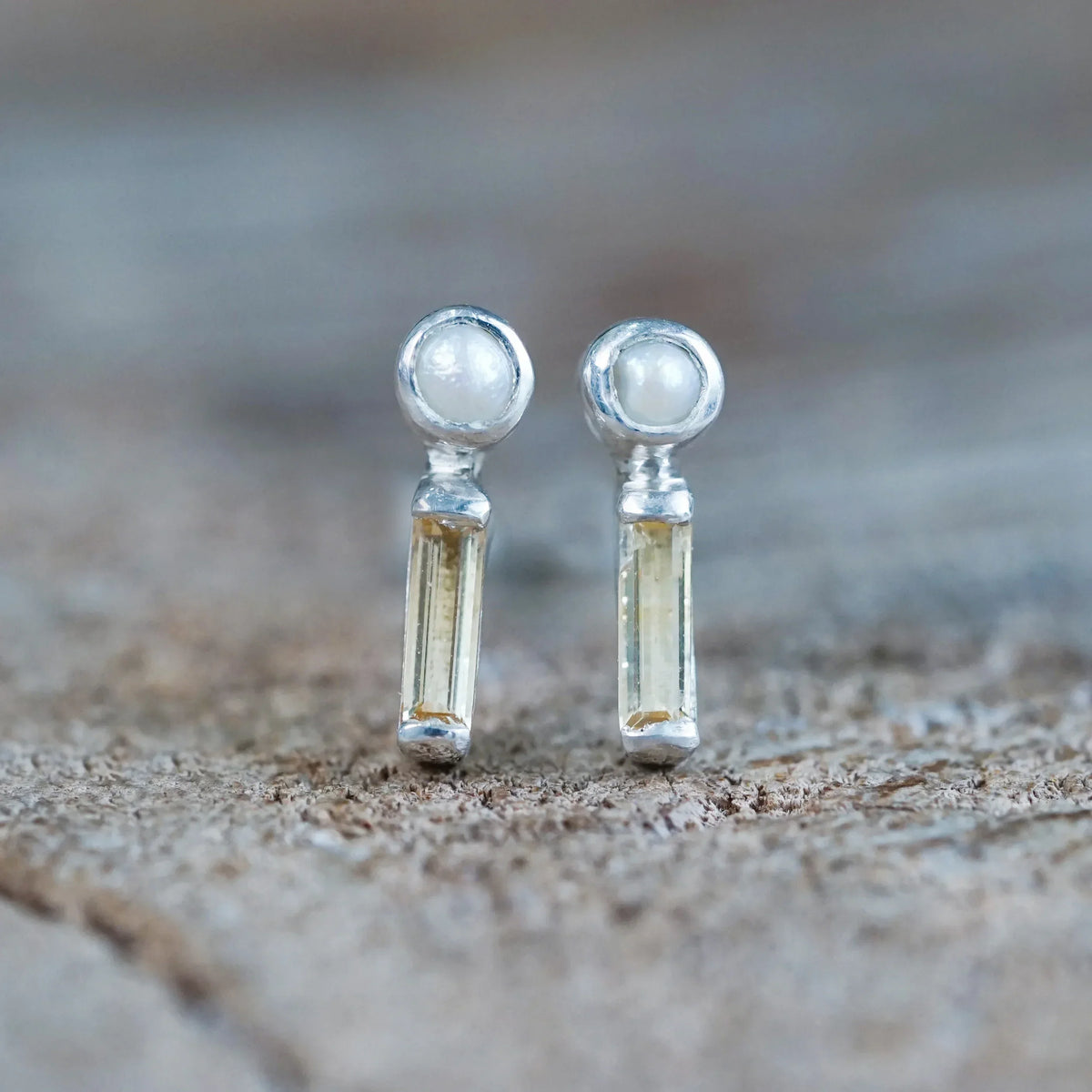 Sterling Silver Pearl and Citrine Stud Earrings