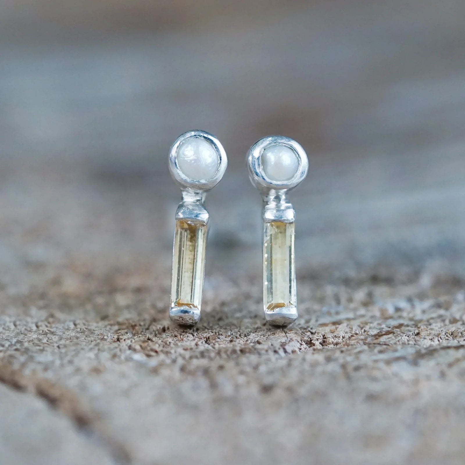 Sterling Silver Pearl and Citrine Stud Earrings