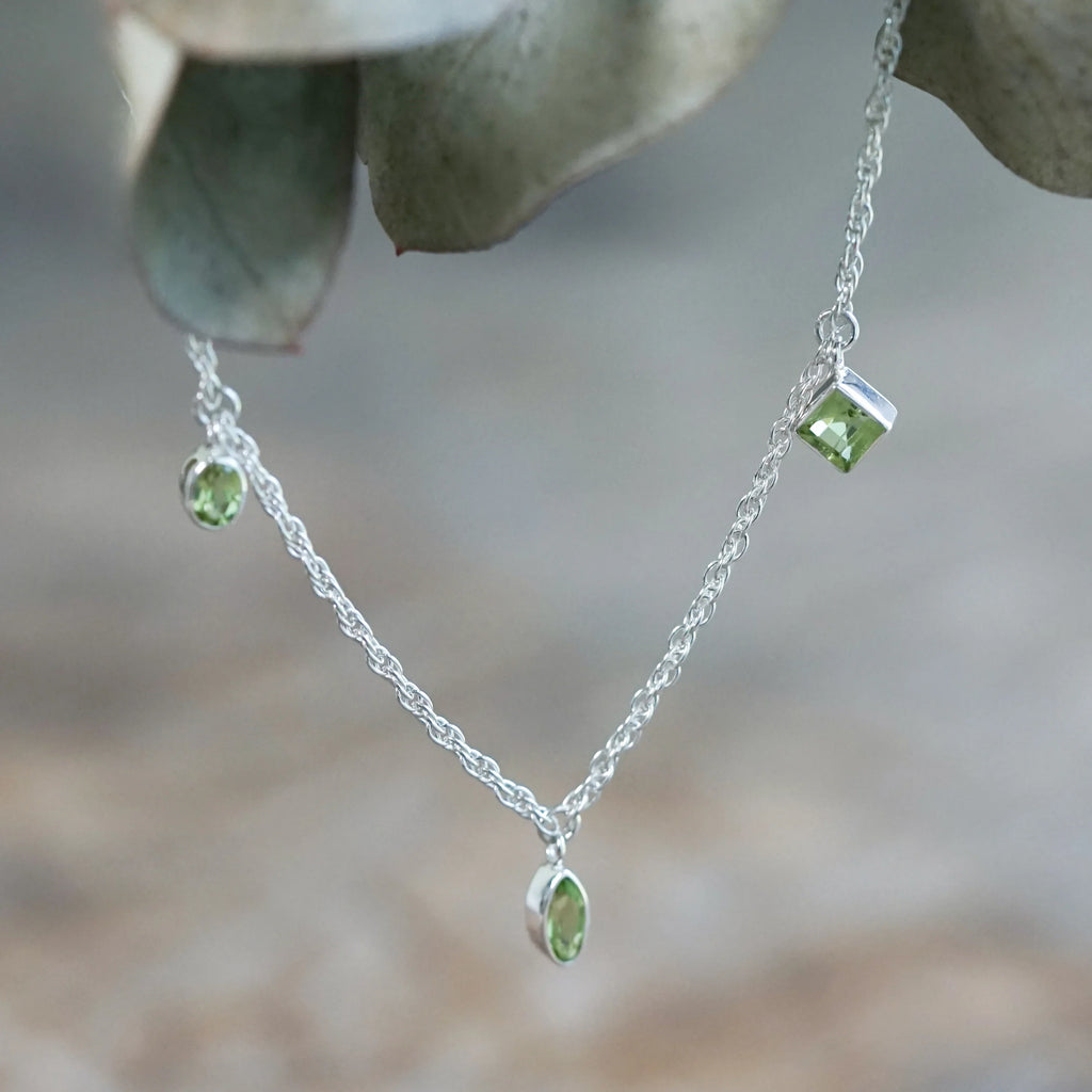 Sterling Silver Peridot August Birthstone Charm Bracelet