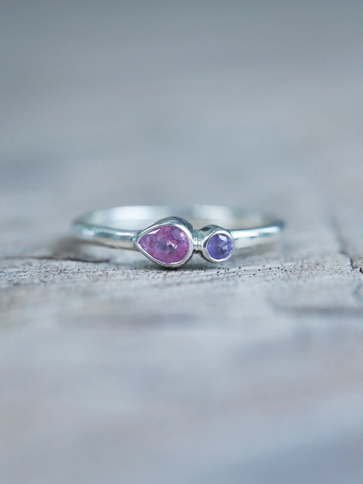 Sterling Silver Pink Sapphire and Amethyst Ring