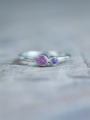 Sterling Silver Pink Sapphire and Amethyst Ring