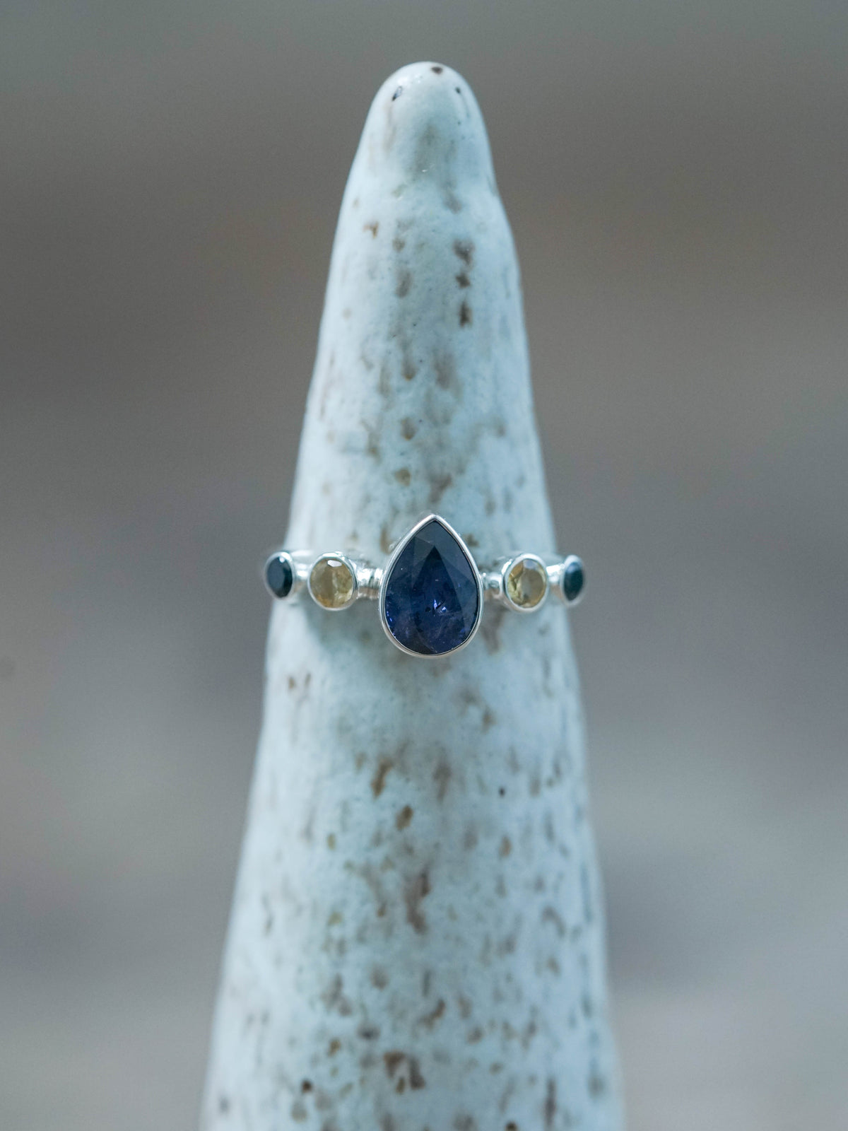 Sterling Silver Purple Spotted Sapphire, Citrine and Black Spinel Ring