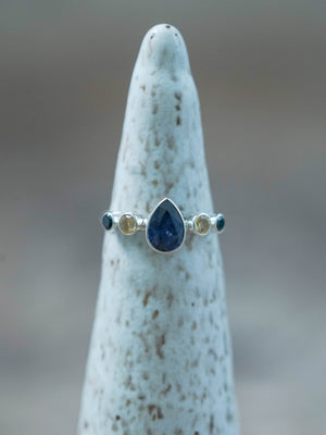 Sterling Silver Purple Spotted Sapphire, Citrine and Black Spinel Ring