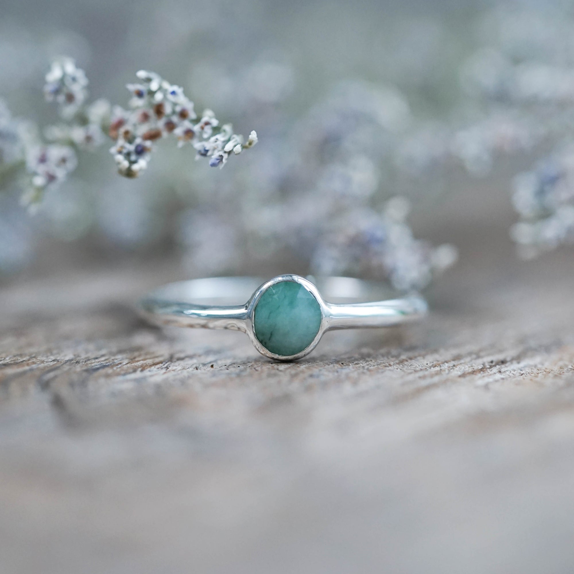 Sterling Silver Rose Cut Emerald Ring