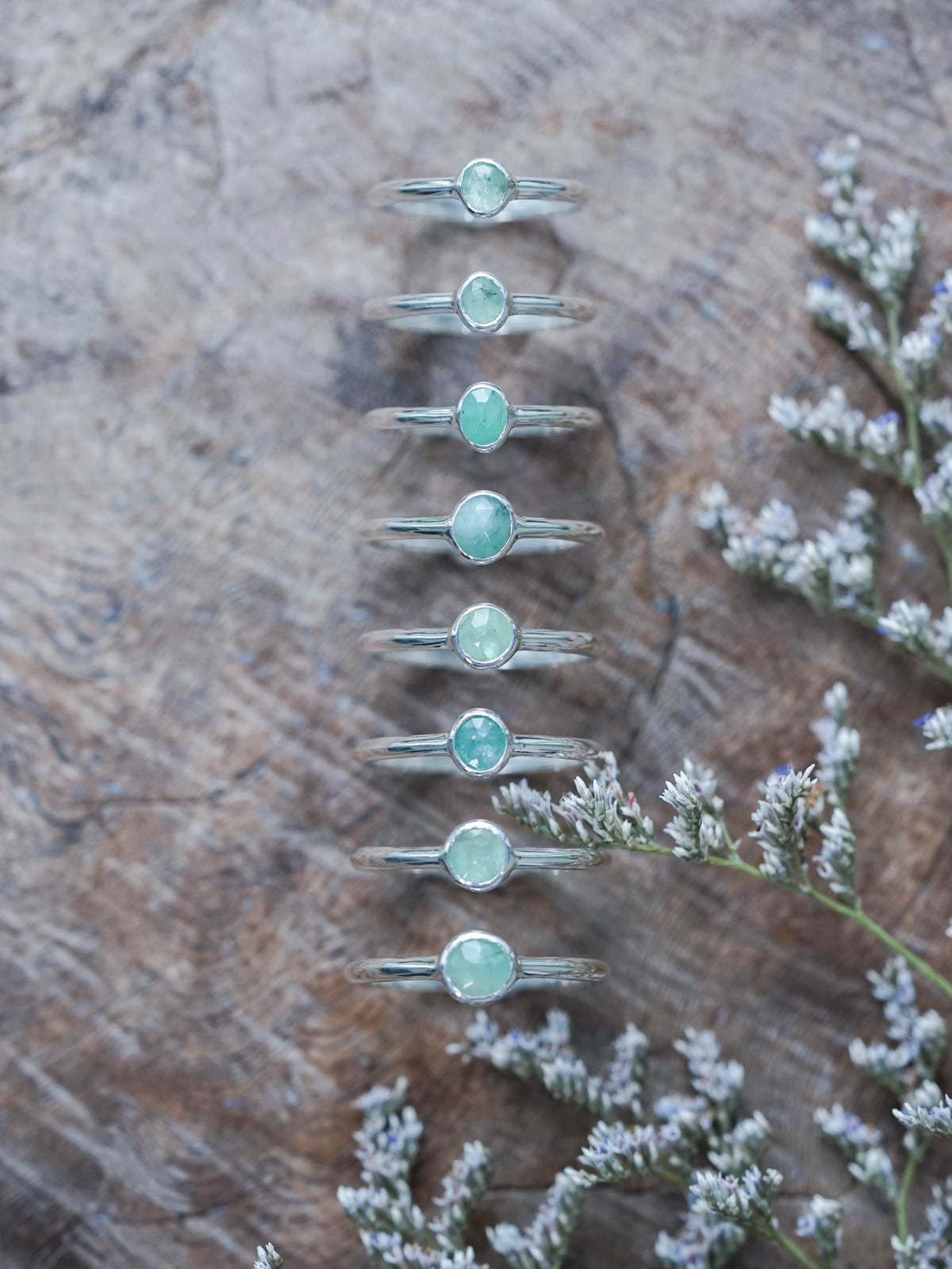 Sterling Silver Rose Cut Emerald Rings