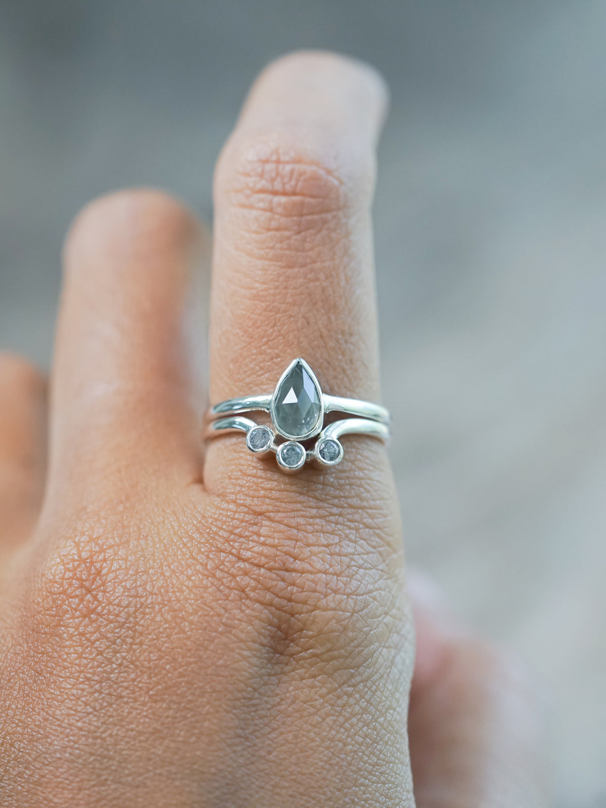 Sterling Silver Rose Cut Spinel Ring Set