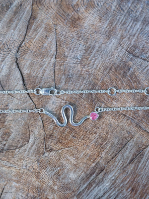 Sterling Silver Sapphire Snake Charm Pendant Necklace