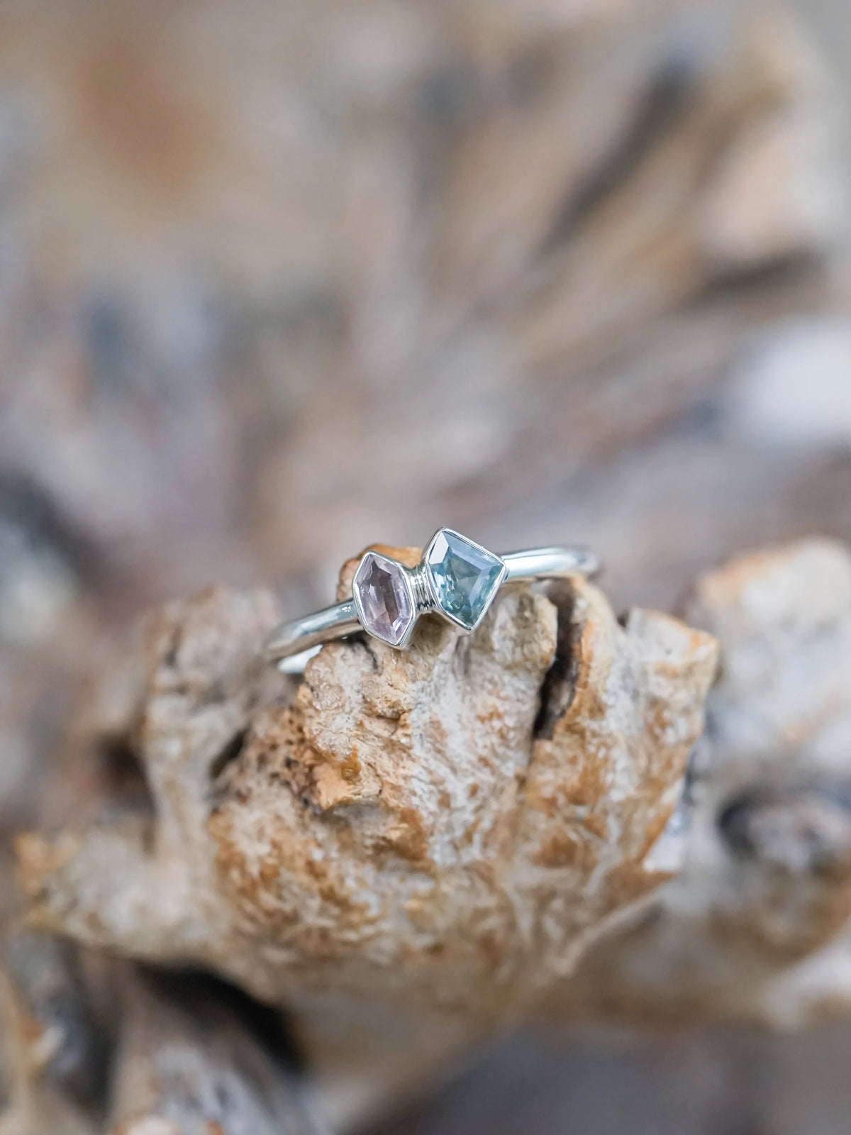 Sterling Silver Shield Sapphire and Hexagon Tourmaline Ring