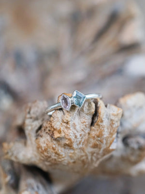 Sterling Silver Shield Sapphire and Hexagon Tourmaline Ring