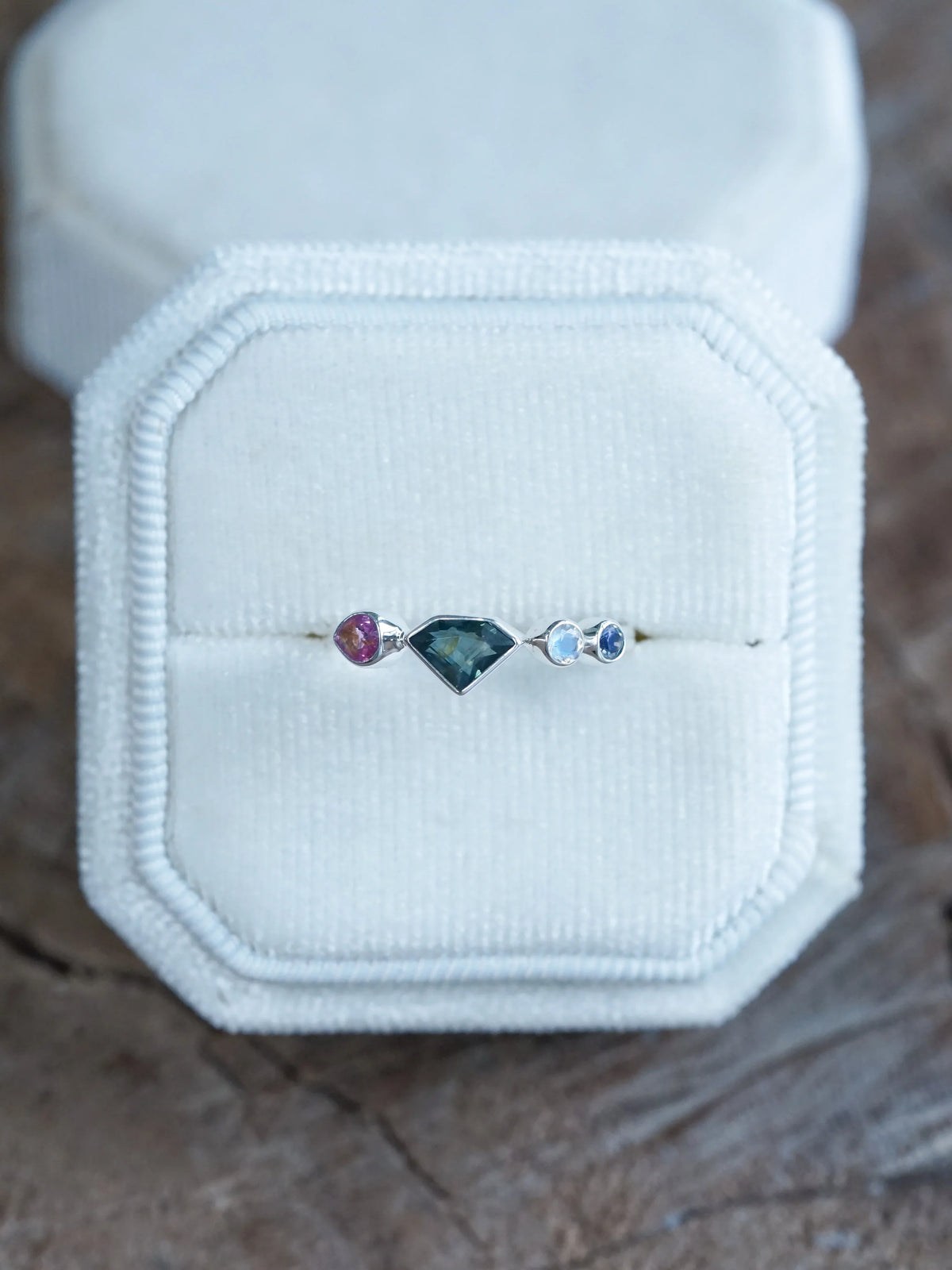 Sterling Silver Shield Sapphire and Moonstone Ring