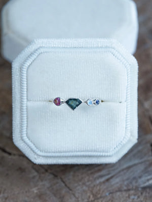 Sterling Silver Shield Sapphire and Moonstone Ring