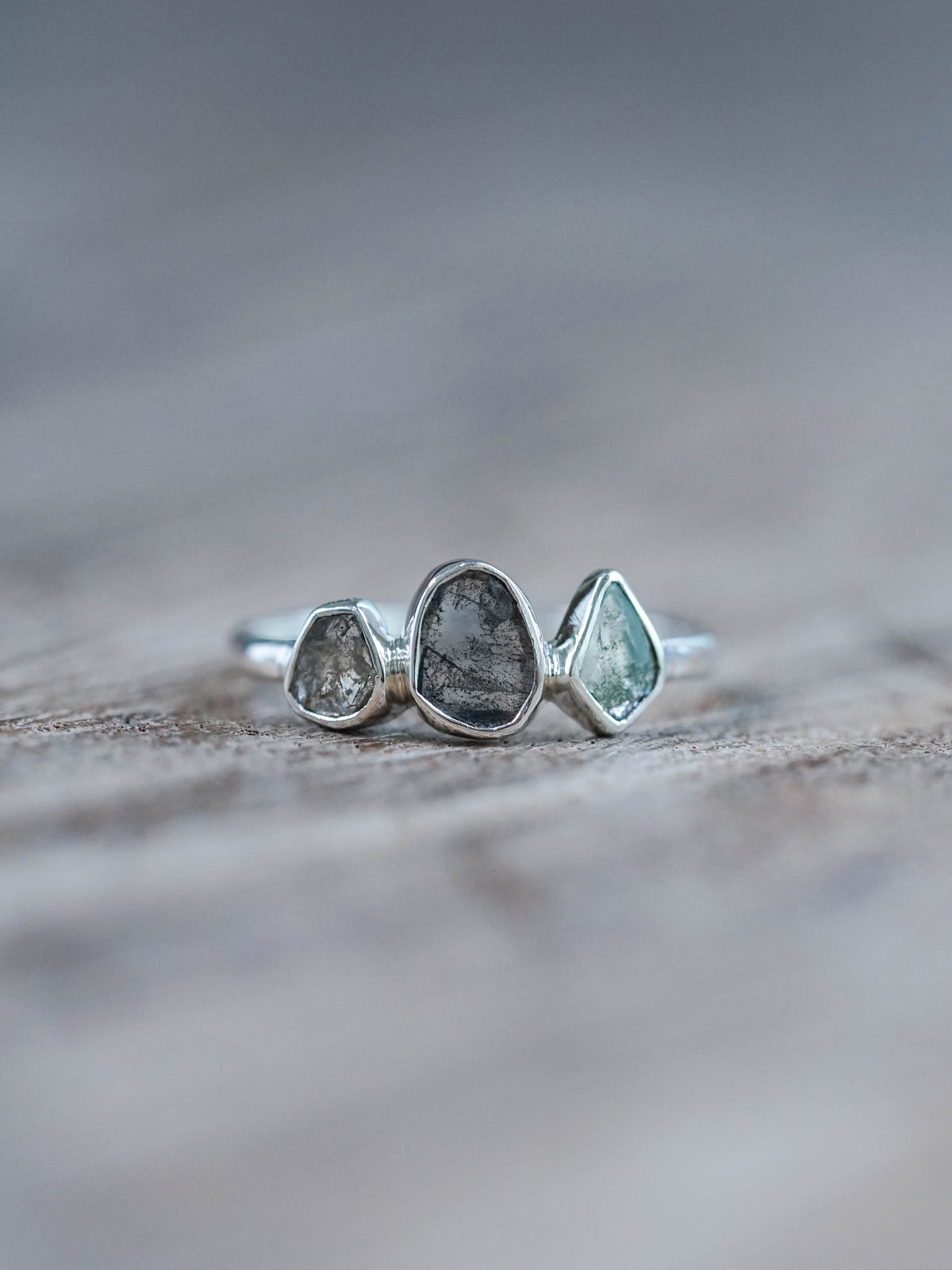 Sterling Silver Three Diamond Slice Ring