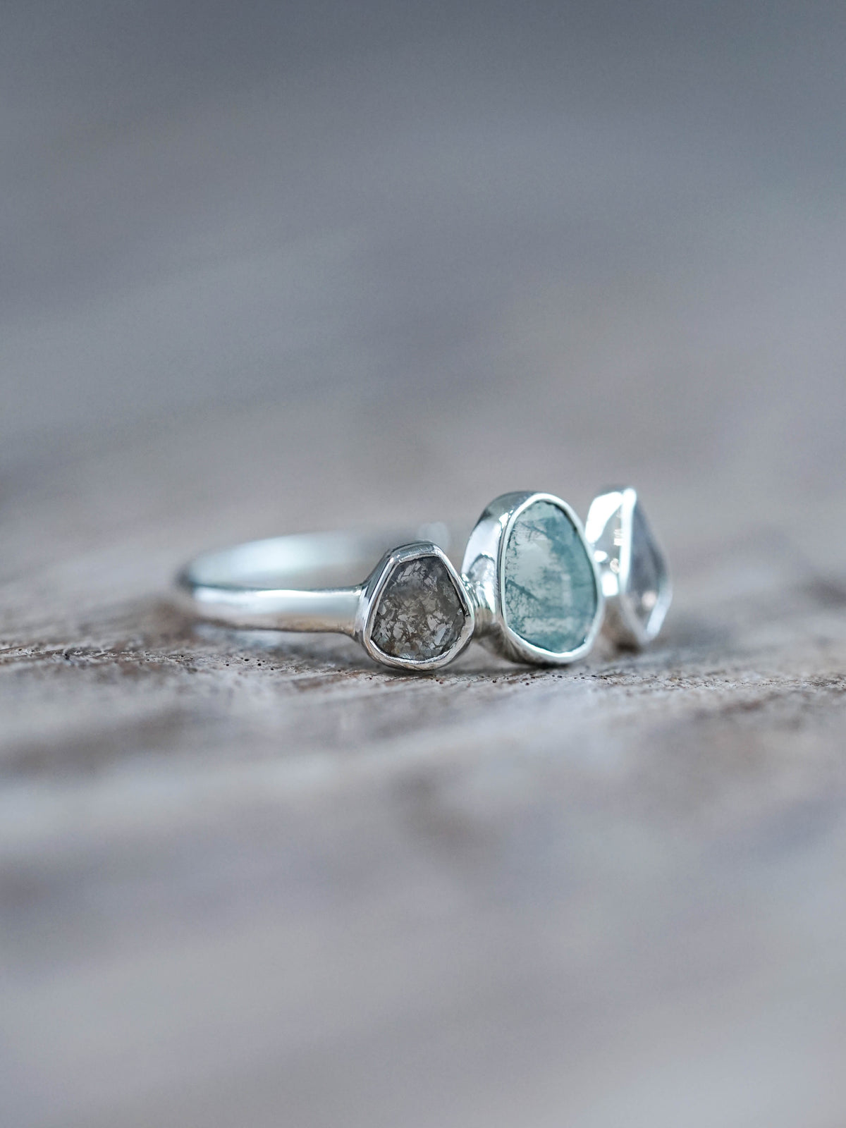 Sterling Silver Three Ethical Diamond Slice Ring