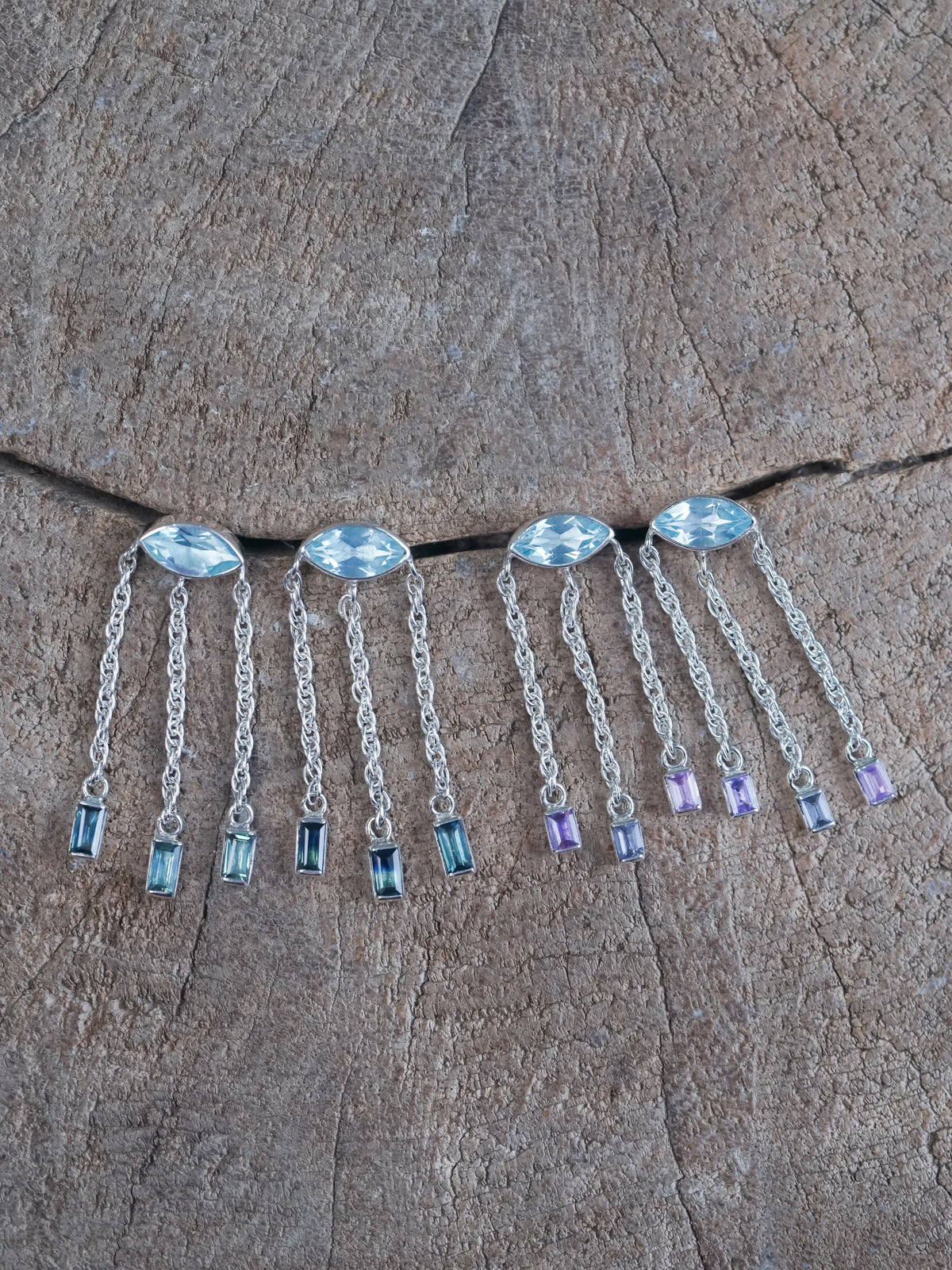 Sterling Silver Topaz and Sapphire Dangling Earrings