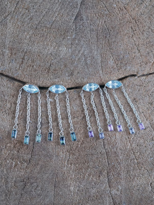 Sterling Silver Topaz and Sapphire Dangling Earrings