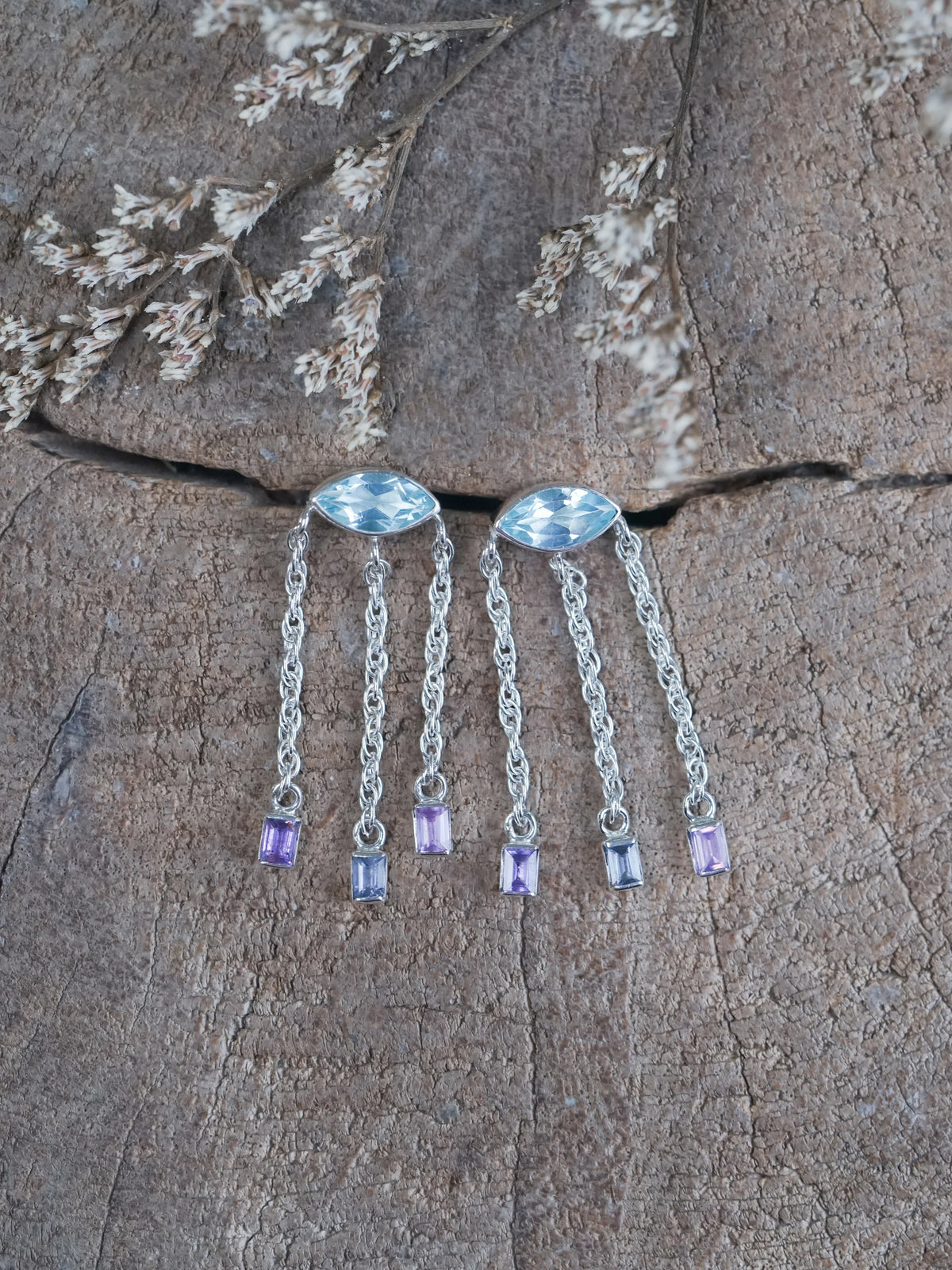 Sterling Silver Topaz and Sapphire Earrings