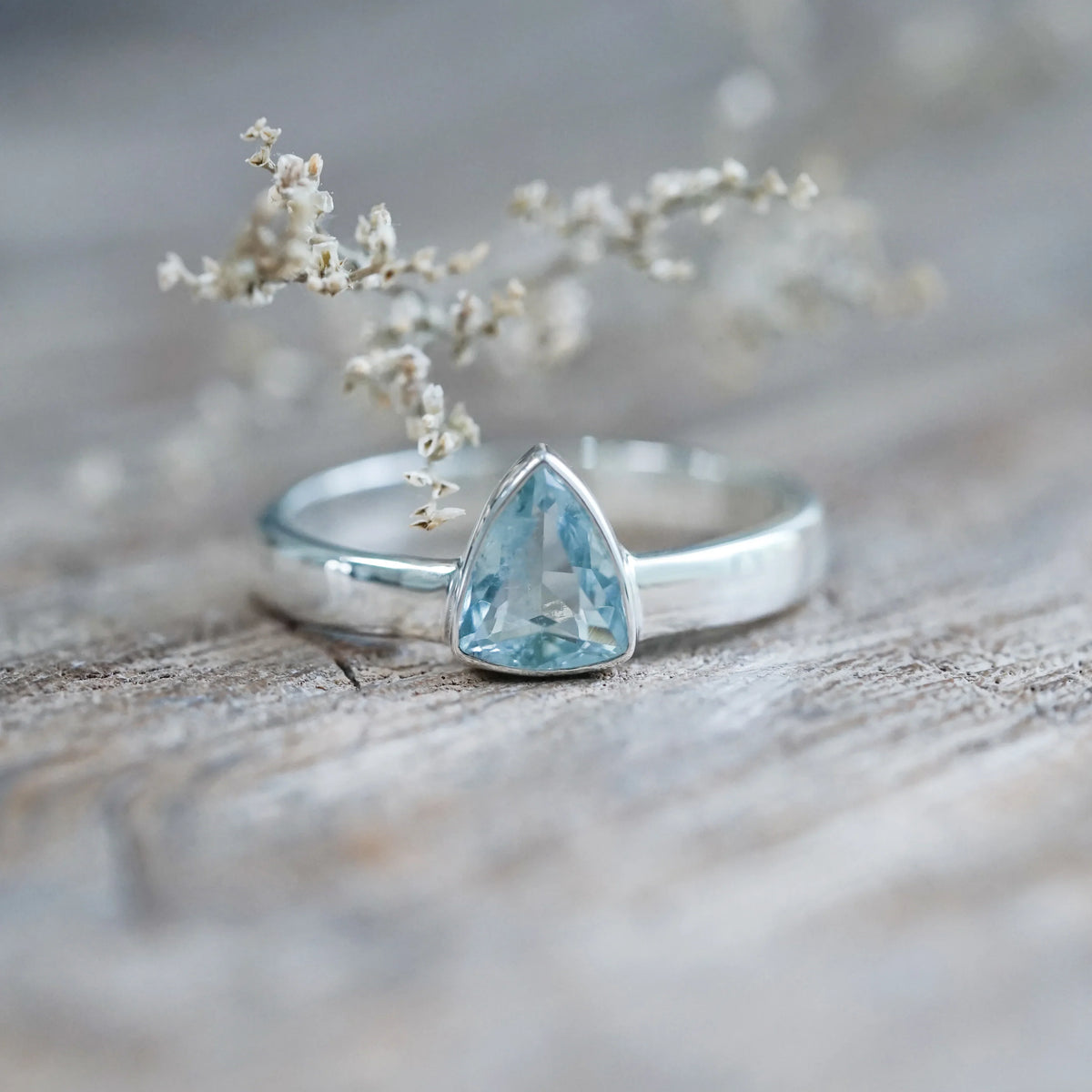 Sterling Silver Triangle Aquamarine Ring for Mens Engagement Ring